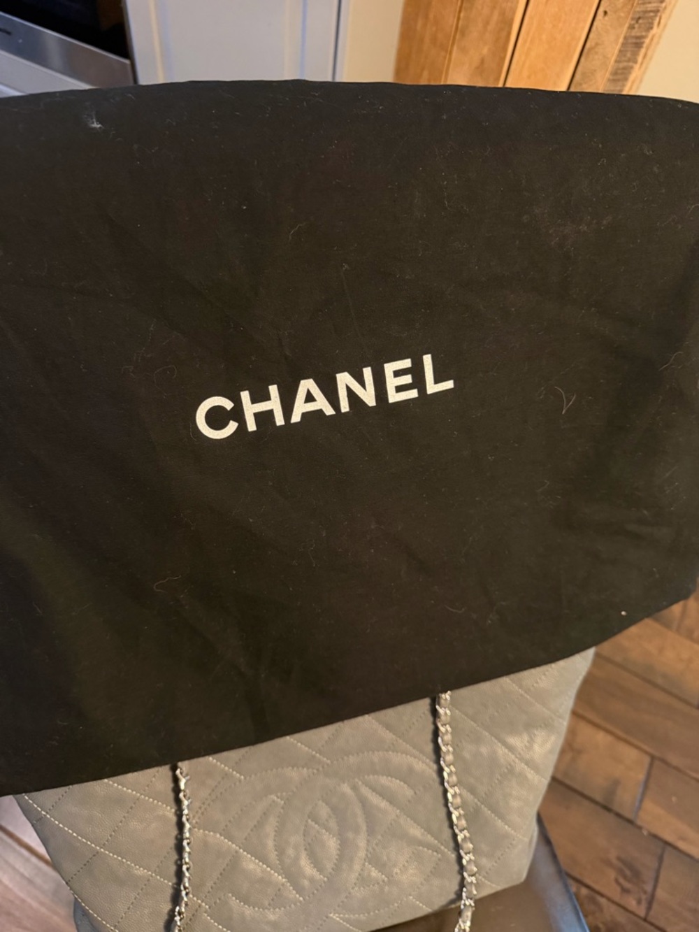 CHANEL Gray Quilted Caviar Leather Tote with Chain Straps - Picture 11 of 12
